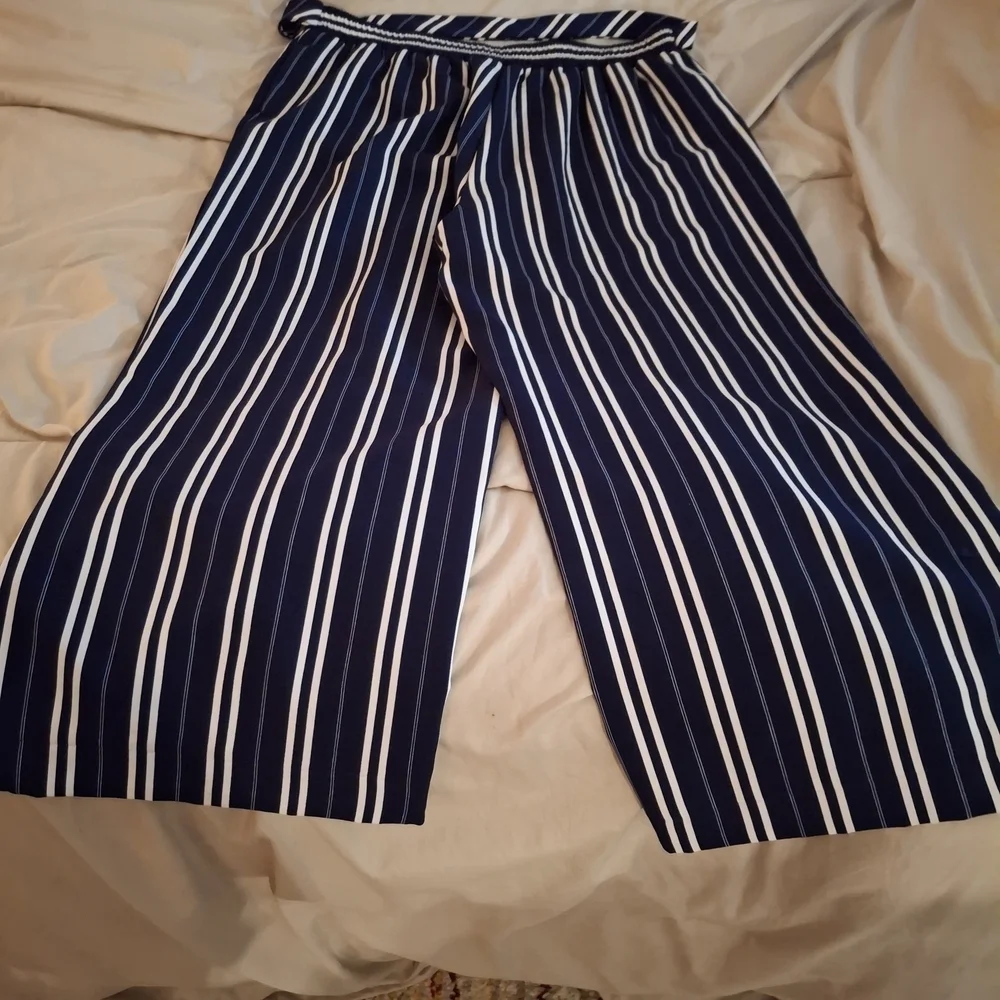 NY Collection Women's Navy and White Striped Palazzo Pants